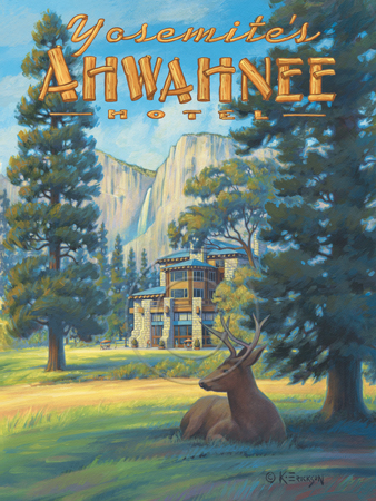 Kerne Erickson Vintage Style Travel Poster Print Giclée Yosemite's Fire Fall